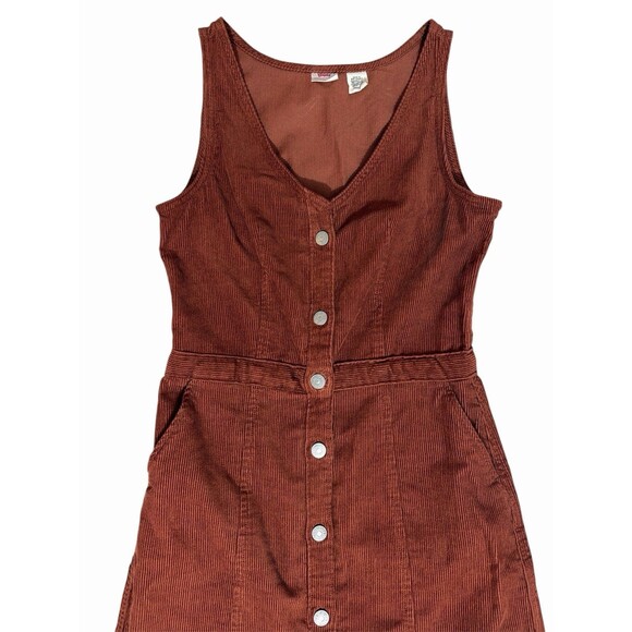 Levi’s XS Corduroy Button Front Mini Dress Brown Sleeveless Casual Vintage Style - Picture 3 of 12